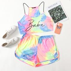 Шорты и топ с текстовым принтом размера плюс Shein