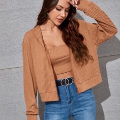 Однотонный короткий топ и толстовка на молнии Shein