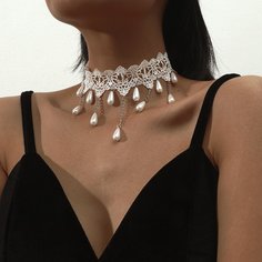 Кружевное короткое ожерелье с искусственным жемчугом Shein