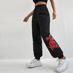 Брюки с принтом китайского дракона Shein