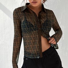 Прозрачный буква Сексуальный Блузы Shein
