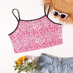 Топ на бретелях Plus с леопардовым принтом Shein