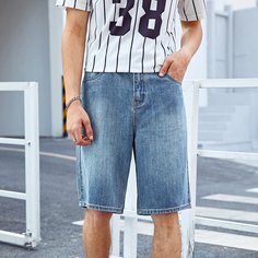 Одноцветный Мужские джинсовые шорты Shein