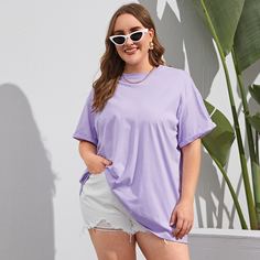 Однотонная футболка размера плюс Shein