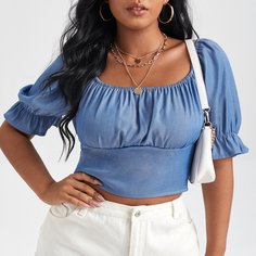 Короткий джинсовый топ размера плюс Shein