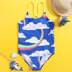 Слитный купальник с принтом облака для девочек Shein