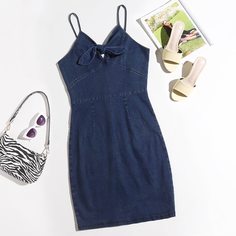 на молнии Одноцветный Повседневный Джинсовые платья размер плюс Shein