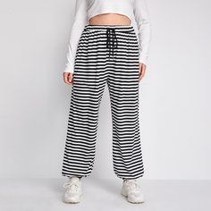 Спортивные брюки размера плюс на кулиске в полоску Shein