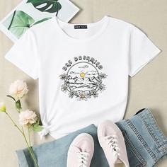 Цветочный Повседневный Футболки Shein