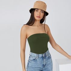 Однотонное боди без бретелек Shein