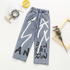 буква Повседневный Джинсы для девочек Shein