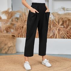 Пугавица Одноцветный Повседневный Брюки Shein