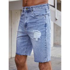 Мужские рваные прямые джинсовые шорты Shein