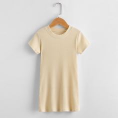 Однотонное платье-футболка с круглым воротником для девочек Shein
