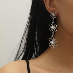 Серьги-подвески с цветком и искусственным жемчугом Shein