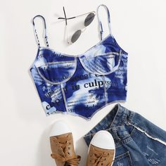 Асимметрический топ на бретелях с принтом тай дай Shein