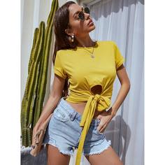 узел Одноцветный Повседневный Футболки Shein