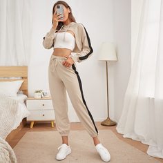 на кулиске Контрастный цвет Спортивный комплектный костюм Shein