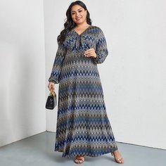 С батом перед Шеврон Повседневный Платья размер плюс Shein