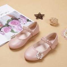 Плетеные балетки с цветком для девочек Shein