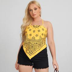 узел сзади Пейсли Бохо Размера плюс жилет Shein