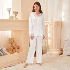 на пуговицах Одноцветный Элегантный Комплект пижамы Shein