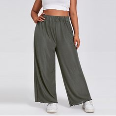 Широкие брюки с однотонной отделкой из салата Shein
