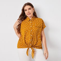 Блузка размера плюс с узлом и геометрическим принтом Shein