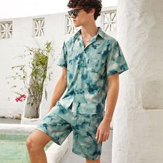 Мужские рубашка и шорты на кулиске с принтом тай дай Shein