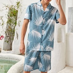 Мужские шорты и рубашка с принтом листьев Shein