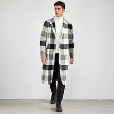 Мужское пальто из смесовой шерсти в клетку Shein