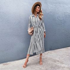 С батом перед Полосатый Повседневный Платье Shein