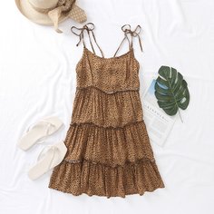 Леопардовое платье на бретелях с узлом на плечах Shein