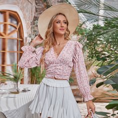 Короткая блузка с оборкой и цветочным принтом Shein
