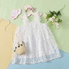 Сетчатое платье на бретельках с аппликацией для девочек Shein