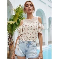 с оборками цветочный Бохо Блузы Shein
