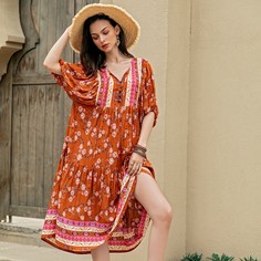 Платье с цветочным принтом и пышным рукавом Shein