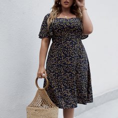 цветочный Повседневный Платья размер плюс Shein