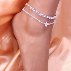 Ножной браслет со стразами 2шт Shein