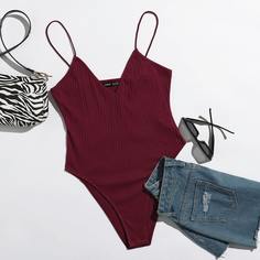 Трикотажное однотонное боди Shein