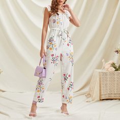 с поясом Со цветочками Бохо Комбинезоны Shein