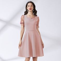 Однотонное платье с сетчатым рукавом Shein