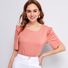 Оборка Одноцветный Повседневный Футболки Shein