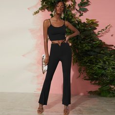 Однотонный топ и брюки с узлом сзади Shein
