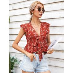 С оборками Со цветочками Бохо Женские топы Shein
