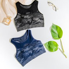 Спортивный бюстгальтер с камуфляжным принтом Shein