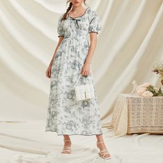 Платье с цветочным принтом и оборкой Shein