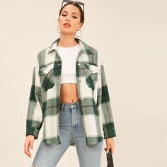 Пальто в клетку с карманом Shein