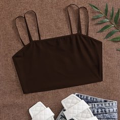 Однотонный короткий топ на бретелях Shein