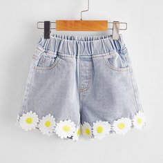 Джинсовые шорты с эластичной талией для девочек Shein